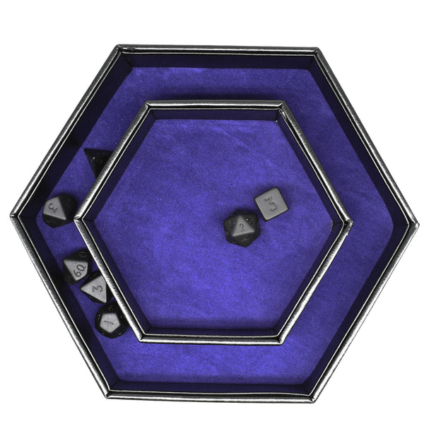 Leather Hex Box Tray - Purple - 7pc RPG Dice Set