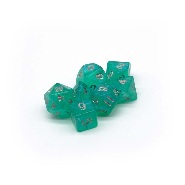 Green with Blue dust & Silver Ink - Tiny Dice
